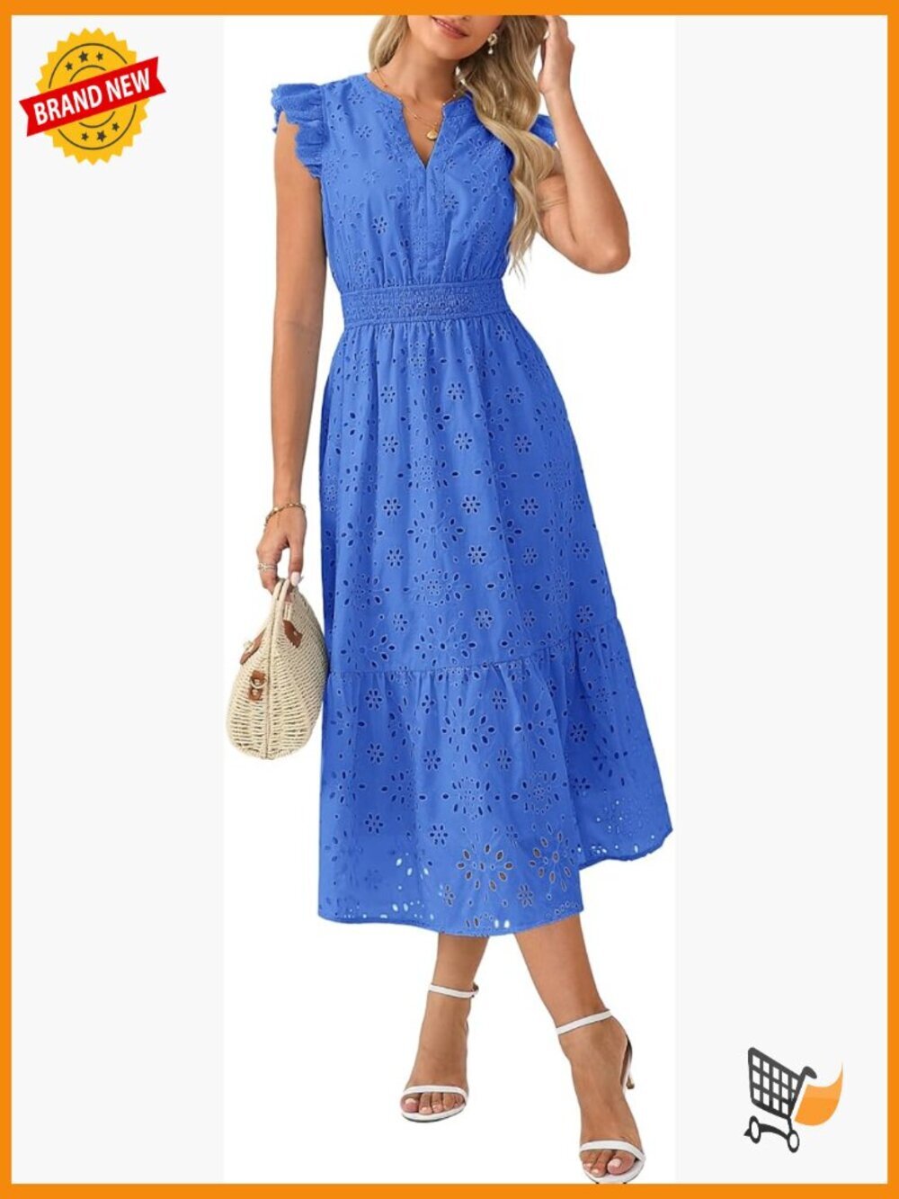 Women's Boho Maxi Dress Eyelet V Neck Flowy Summer Sundress with Pockets